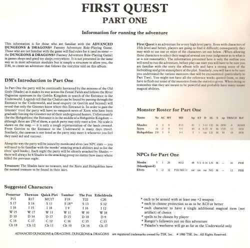 First Quest 1985-6